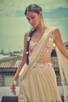 Buy_Surily G_Beige Embroidered Thread Floral Layered Lehenga Saree  _Online_at_Aza_Fashions