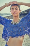 Surily G_Blue Organza Embroidered Floral Round Cutwork Crop Top  _Online_at_Aza_Fashions