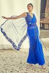 Surily G_Blue Net Embroidered Floral Cutwork Pre-draped Saree  _Online_at_Aza_Fashions