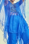 Shop_Surily G_Blue Organza Embroidered Floral V Neck Cutwork Ruffled Kaftan Tunic  _Online_at_Aza_Fashions