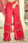 Surily G_Maroon Satin Organza Embroidered Floral Cutwork Layered Sharara  _Online_at_Aza_Fashions