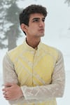 Sahil Kochhar_Yellow Pure Matka Silk Hand Embroidered Thread Work Surya Jacket  _Online_at_Aza_Fashions