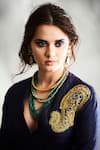Tisha Saksena_Blue Silk, Crepe Zari, Embroidery Plunge Neck Koyari Jacket And Dhoti Pant Set _Online_at_Aza_Fashions