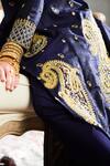 Shop_Tisha Saksena_Blue Silk, Crepe Embroidery V-, Open Kalka Jacket Dhoti Pant Set _Online_at_Aza_Fashions