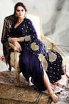 Shop_Tisha Saksena_Blue Dress  Dupion Silk Embroidery Zardozi Scoop Neck Draped With _Online_at_Aza_Fashions