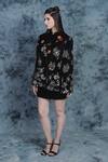 Taroob_Black Woollen Flower Embroidered Cape_Online_at_Aza_Fashions