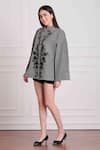 Buy Taroob Grey Quality - Wool Blend Chevron, Floral Chinese Collar Pattern Work Cape Online at Aza Fashions Buy_Taroob_Grey Quality - Wool Blend Chevron, Floral Chinese Collar Pattern Work Cape_Online_at_Aza_Fashions