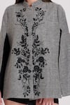 Shop Taroob Grey Quality - Wool Blend Chevron, Floral Chinese Collar Pattern Work Cape Online at Aza Fashions Shop_Taroob_Grey Quality - Wool Blend Chevron, Floral Chinese Collar Pattern Work Cape_Online_at_Aza_Fashions