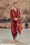 Taisha_Orange Pure Silk Velvet Embroidery Couching Dhoti Pant  _at_Aza_Fashions