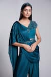 Buy_Suruchi Parakh_Green Crepe Embroidered Cutdana V Neck Pleated Draped Pant And Top _Online_at_Aza_Fashions