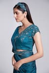 Shop_Suruchi Parakh_Green Crepe Embroidered Cutdana V Neck Pleated Draped Pant And Top _Online_at_Aza_Fashions