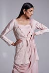 Buy_suruchi parakh_Pink Crepe And Crush Satin Silk Embroidered Peplum Jacket And Pant Saree Set_Online_at_Aza_Fashions