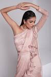 Buy_Suruchi Parakh_Pink Crepe, Net Embroidery Pre-draped Ruffle Saree With One Shoulder Blouse _Online_at_Aza_Fashions