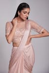 Buy_Suruchi Parakh_Pink Crepe And Crush Satin Silk Crew Pre-draped Saree With Handcrafted Blouse _Online_at_Aza_Fashions