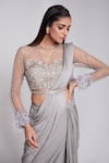 Buy_Suruchi Parakh_Grey Crepe Embroidered Cutdana Round Pre-draped Saree With Embellished Blouse  _Online_at_Aza_Fashions