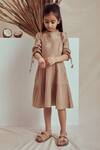 The Right Cut_Beige Linen Tassels Scylla V Neck Gathered Dress_Online_at_Aza_Fashions