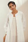 Shop_The Right Cut_White Cotton Square , Open Naia Long Jacket And Dress Set_Online_at_Aza_Fashions