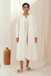 The Right Cut_White Cotton Square , Open Naia Long Jacket And Dress Set_at_Aza_Fashions