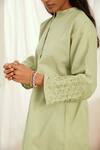 The Right Cut_Green Linen Round Neck Ezili Diamond Smocked Top And Narrow Pant Set_at_Aza_Fashions