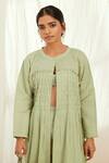Buy_The Right Cut_Green Linen, Cotton Sequins, Tassels Daria Long Flared Jacket And Pant Set_Online_at_Aza_Fashions