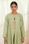 The Right Cut_Green Linen, Cotton Sequins, Tassels Daria Long Flared Jacket And Pant Set_at_Aza_Fashions