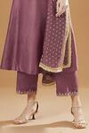 Buy_OMI_Purple Cotton Embroidery Split V-neck Placement Leaf Vine Kurta Set _Online_at_Aza_Fashions