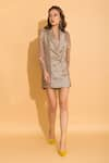 TORQADORN_Silver Organza Notched Lapel Blazer Dress  _Online_at_Aza_Fashions