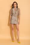 Buy_TORQADORN_Silver Organza Notched Lapel Blazer Dress  _Online_at_Aza_Fashions