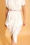 Shop_TORQADORN_White Lycra V Neck Double Cowl Dress _Online_at_Aza_Fashions