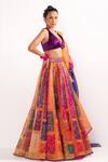 Buy_Cedar & Pine_Multi Color Organza, Satin Foil Printing, Embroidery Plunge Block Lehenga Set _Online_at_Aza_Fashions