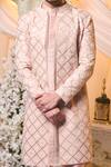 Buy_Varun Chakkilam_Pink , Twill, Organza Beads, Embroidery Metallic Wire Sherwani Set _Online_at_Aza_Fashions