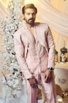 Varun Chakkilam_Pink Twill Silk Embroidered Metallic Wire Open Jacket And Kurta Set  _Online_at_Aza_Fashions