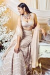 Varun Chakkilam_Beige Silk Organza Embroidery Glass Bead Sweetheart Chevron Bridal Lehenga Set _Online_at_Aza_Fashions