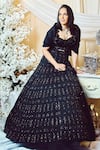 Buy_Varun Chakkilam_Black Silk Organza Embroidered Glass Beads V Lehenga Set With Overlay Jacket _Online_at_Aza_Fashions