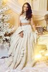 Varun Chakkilam_White Silk Organza Sequins, Beads, Embroidery V-neck Lotus Bridal Lehenga Set _Online_at_Aza_Fashions