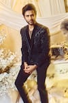 Varun Chakkilam_Black Polyblend Suiting Fabric Embroidered Sequin Blazer And Pant Set _Online_at_Aza_Fashions
