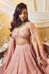 Varun Chakkilam_Pink Silk Organza Embroidery, Tassels V-neck Chevron Pattern Bridal Lehenga Set _Online_at_Aza_Fashions