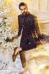 Varun Chakkilam_Black Polyester Embroidery Sherwani Set _Online_at_Aza_Fashions