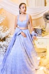 Varun Chakkilam_Blue Silk Organza Sequins, Beads V-neck Glass Embroidered Lehenga Set _Online_at_Aza_Fashions