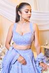 Buy_Varun Chakkilam_Blue Silk Organza Sequins, Beads V-neck Glass Embroidered Lehenga Set _Online_at_Aza_Fashions