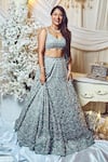 Varun Chakkilam_Grey Silk Organza Embroidered Sequins V Neck Lehenga Set _Online_at_Aza_Fashions