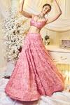 Varun Chakkilam_Pink Silk Organza Sequins, Embroidery, Beads 3d Floral Bridal Lehenga Set _Online_at_Aza_Fashions