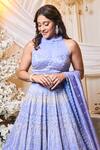 Buy_Varun Chakkilam_Blue Silk Organza Sequins, Beads Halter Neck Chevron Embroidered Lehenga Set _Online_at_Aza_Fashions