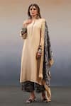 AFFROZ_Beige Viscose Crepe Printed Paisley Round Sleeve Embroidered Kurta Palazzo Set _Online_at_Aza_Fashions