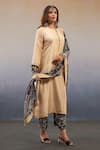 Buy_AFFROZ_Beige Viscose Crepe Printed Paisley Round Sleeve Embroidered Kurta Palazzo Set _Online_at_Aza_Fashions