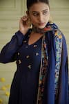 Shop_AFFROZ_Blue Georgette Printed Paisley Jaal V Neck Hand Embroidered Kurta Set _Online_at_Aza_Fashions