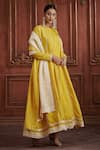 Buy_AFFROZ_Yellow Anarkali  Russian Silk Hand Embroidered Thread Round Pant Set _Online_at_Aza_Fashions