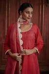 Buy_Affroz_Red Silk, Tissue Embroidery, Piping Round Neck Short Kurta Sharara Set_Online_at_Aza_Fashions