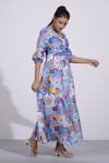 Buy_AFFROZ_Blue Russian Silk Printed Floral V Neck Maxi Dress _Online_at_Aza_Fashions