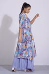 Buy_AFFROZ_Blue Russian Silk Printed Floral Round Kaftan And Flared Pant Set _Online_at_Aza_Fashions